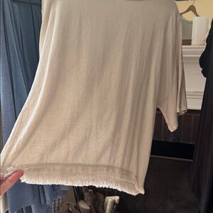 AMORE Cream Short Sleeve Women's LINEN TOP FRAYED EDGES